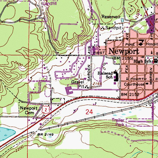 Topographic Map of Pend Oreille Sheriff's Office, WA