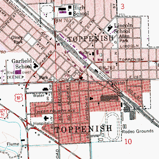 Topographic Map of Toppenish Police Department, WA