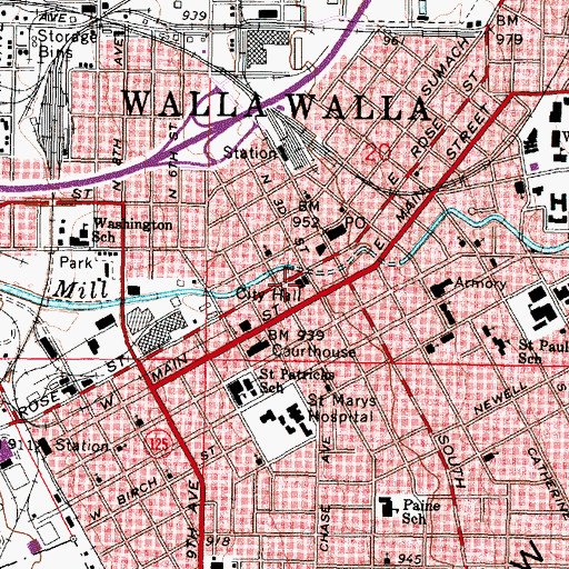 Topographic Map of Walla Walla Police Department, WA