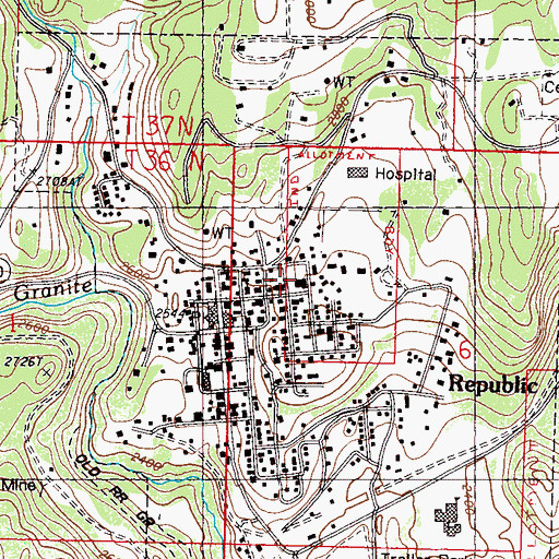 Topographic Map of Ferry County Sheriff's Department, WA