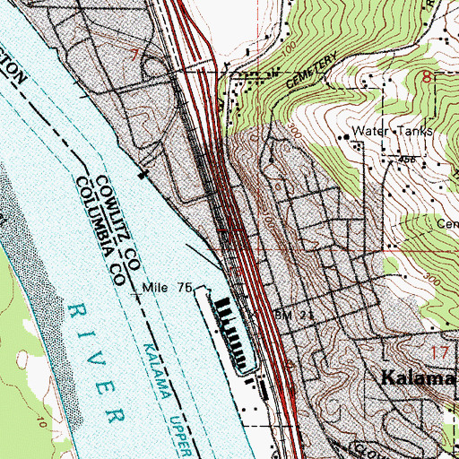 Topographic Map of Kalama Police Department, WA