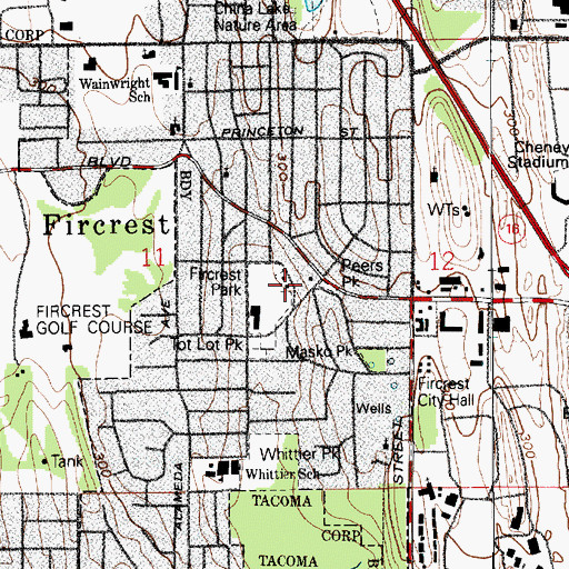 Topographic Map of Fircrest Police Department, WA