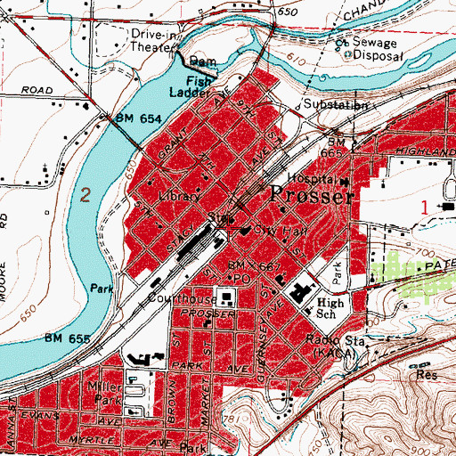 Topographic Map of Prosser Police Department, WA
