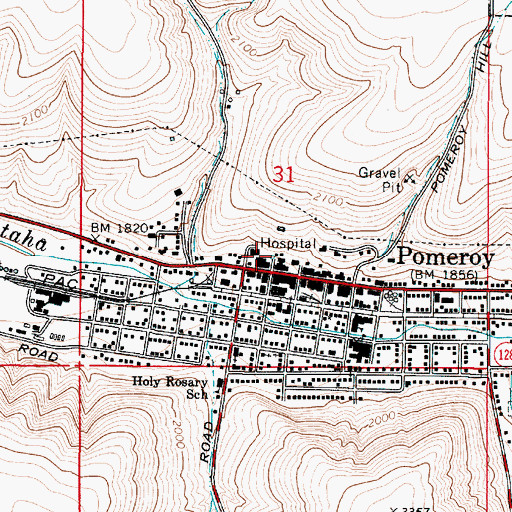 Topographic Map of Pomeroy Police Department, WA