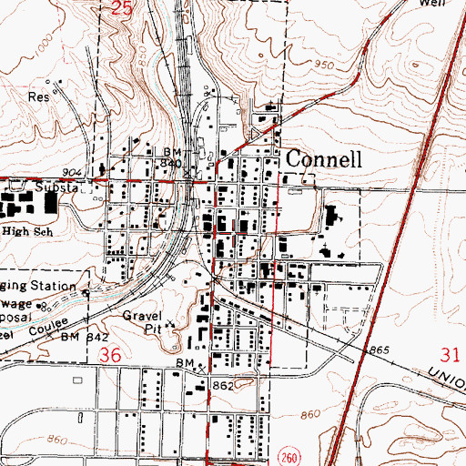 Topographic Map of Connell Police Department, WA