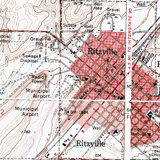 Topographic Map of Adams County Sheriff's Office Ritzville, WA
