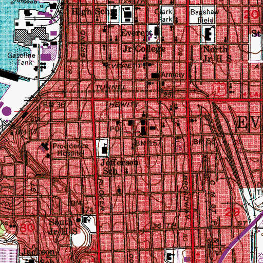 Topographic Map of Snohomish County Sheriff's Office Everett, WA