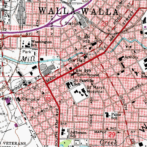 Topographic Map of Walla Walla Sheriff's Office, WA