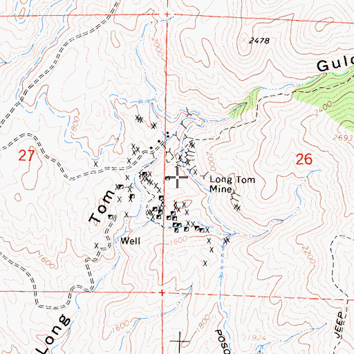 Topographic Map of Long Tom Mine, CA