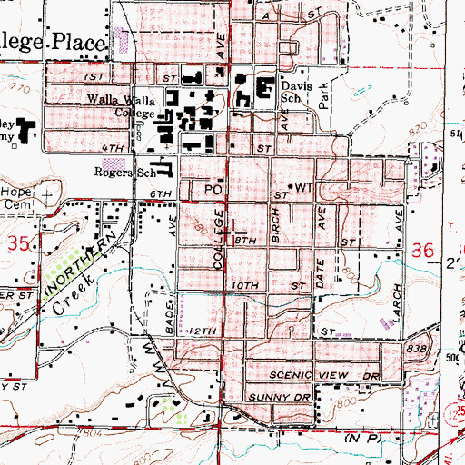 Topographic Map of College Place Police Department, WA