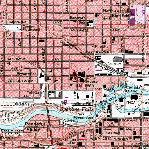 Topographic Map of Spokane Police Department, WA