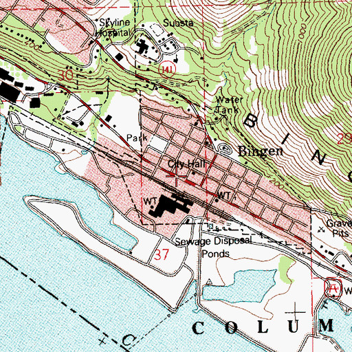 Topographic Map of Bingen Police Department, WA