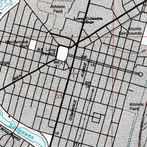 Topographic Map of Longview Police Department, WA