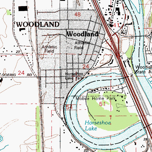 Topographic Map of Woodland Police Department, WA