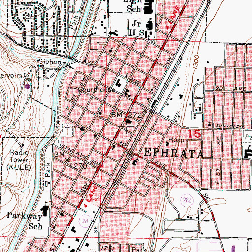 Topographic Map of Ephrata Police Department, WA
