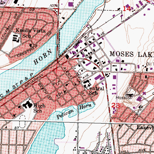 Topographic Map of Moses Lake Police Department, WA