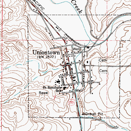 Topographic Map of Uniontown Police Office, WA