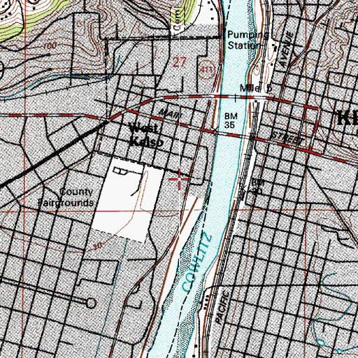 Topographic Map of Cowlitz County Sheriff's Office Kelso, WA