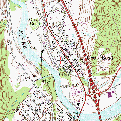 Topographic Map of Great Bend - Hallstead Volunteer Ambulance, PA