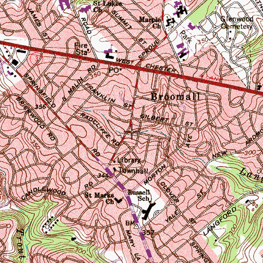 Topographic Map of Marple Township Ambulance Corps, PA