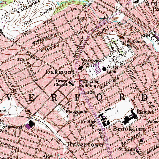 Topographic Map of Haverford Township Paramedic Service, PA