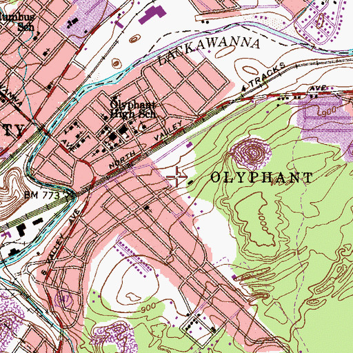 Topographic Map of Olyphant Ambulance and Rescue Service Station 26 - 9, PA
