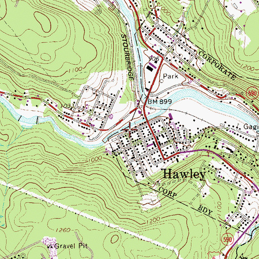 Topographic Map of Hawley Ambulance and Rescue, PA