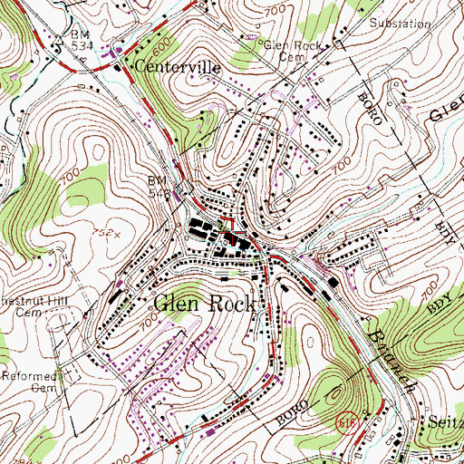 Topographic Map of Glen Rock Ambulance, PA
