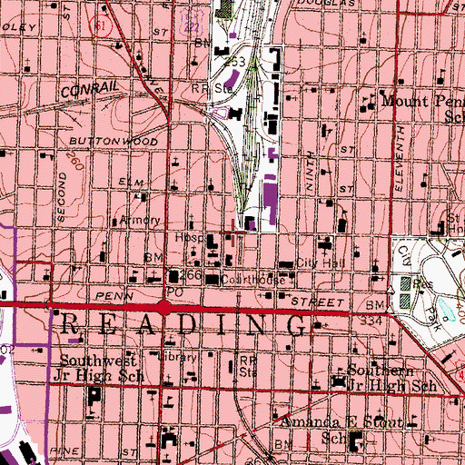 Topographic Map of Reading Fire and Rescue - EMS Station, PA