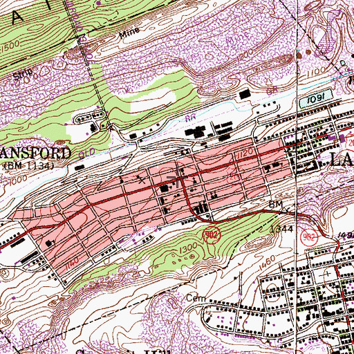 Topographic Map of Lansford Volunteer Ambulance, PA