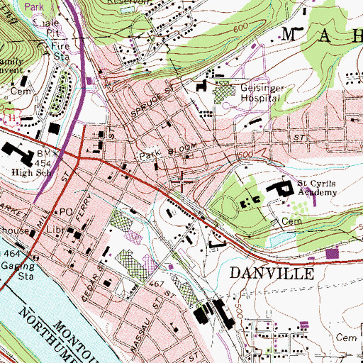 Topographic Map of Danville Ambulance Service, PA