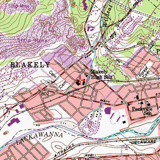 Topographic Map of Blakely Ambulance and Rescue Service, PA