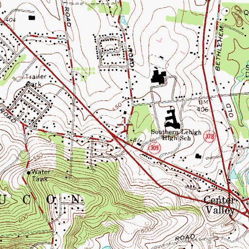 Topographic Map of Upper Saucon Emergency Medical Services Station 72, PA