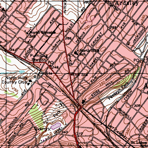 Topographic Map of Second Alarmers Rescue Squad Station 383 Edge Hill, PA