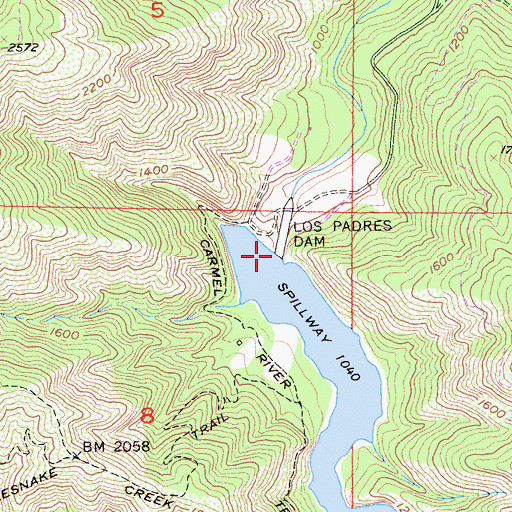 Topographic Map of Los Padres Dam, CA