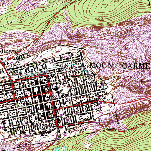 Topographic Map of Mount Carmel Area Rescue Squad, PA