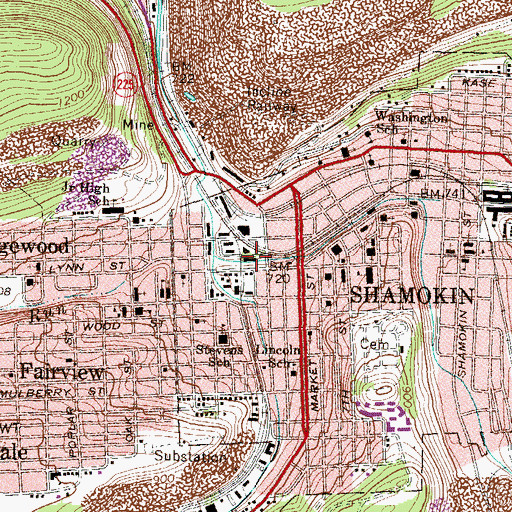 Topographic Map of Anthracite Region Emergency Ambulance Services Station 90, PA