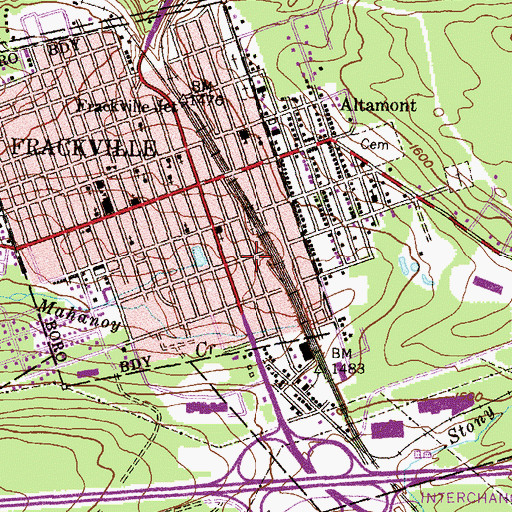 Topographic Map of Frackville Community Ambulance Association, PA