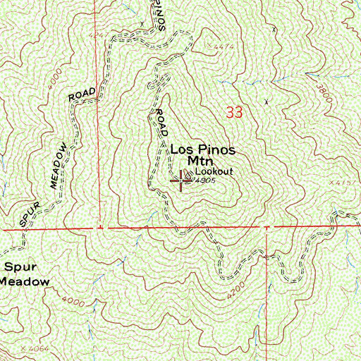 Topographic Map of Los Pinos Mountain, CA