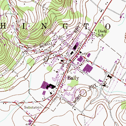 Topographic Map of Bally Community Ambulance, PA