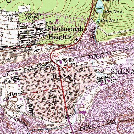 Topographic Map of Shenandoah Community Ambulance, PA