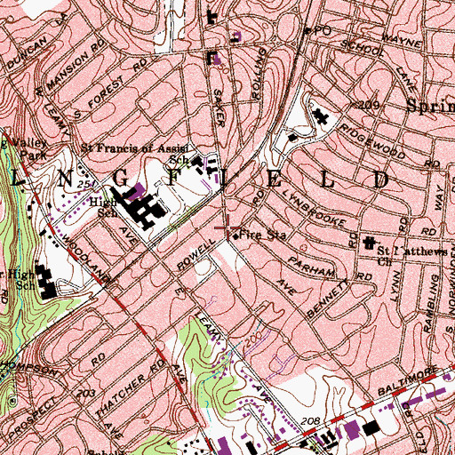 Topographic Map of Springfield Ambulance Corps, PA