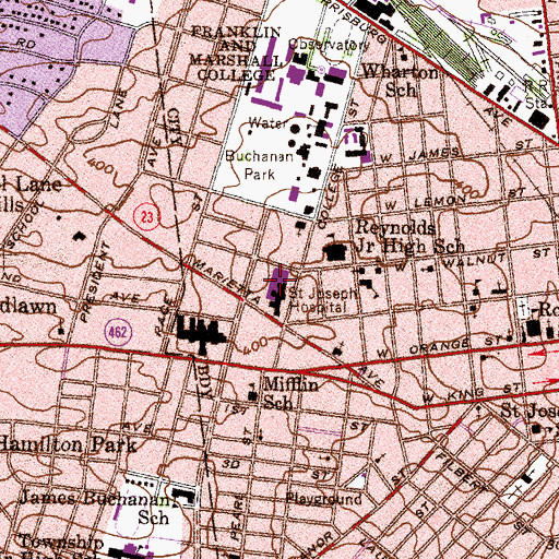 Topographic Map of Lancaster Emergency Medical Services Lancaster Regional Medical Center Station 6 - 8, PA