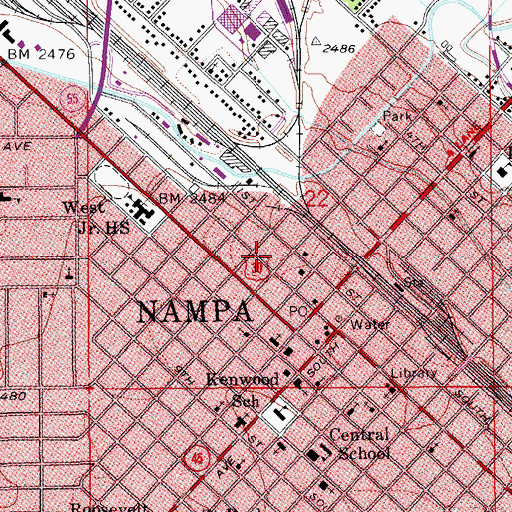 Topographic Map of Nampa Police Department, ID