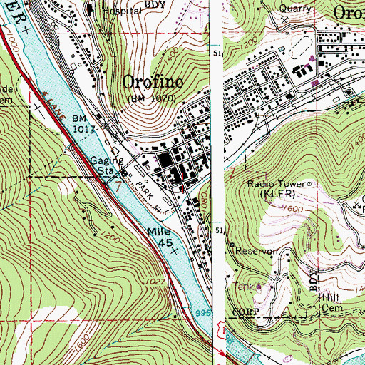 Topographic Map of Orofino Police Department, ID