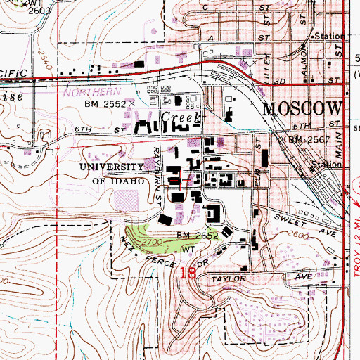 Topographic Map of Moscow Police Department University of Idaho, ID