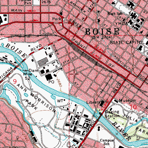 Topographic Map of Boise Police Department, ID