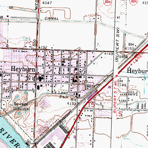 Topographic Map of Heyburn Police Department, ID