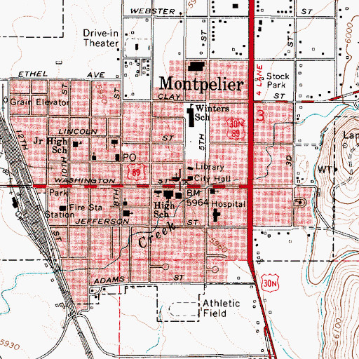 Topographic Map of Montpelier Police Department, ID