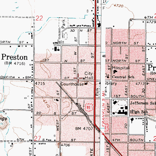 Topographic Map of Preston Police Department, ID